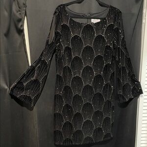 Jessica Howard Black Beaded Long Sleeve Dress